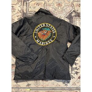 Vintage USMC Marines Satin Jacket Men's Large Medium Black Bulldog